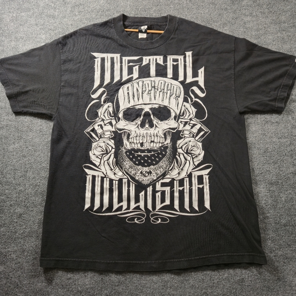 Vintage Y2K Metal Mulisha Anti-Est Graphic Black T-Shirt Size Extra Large
